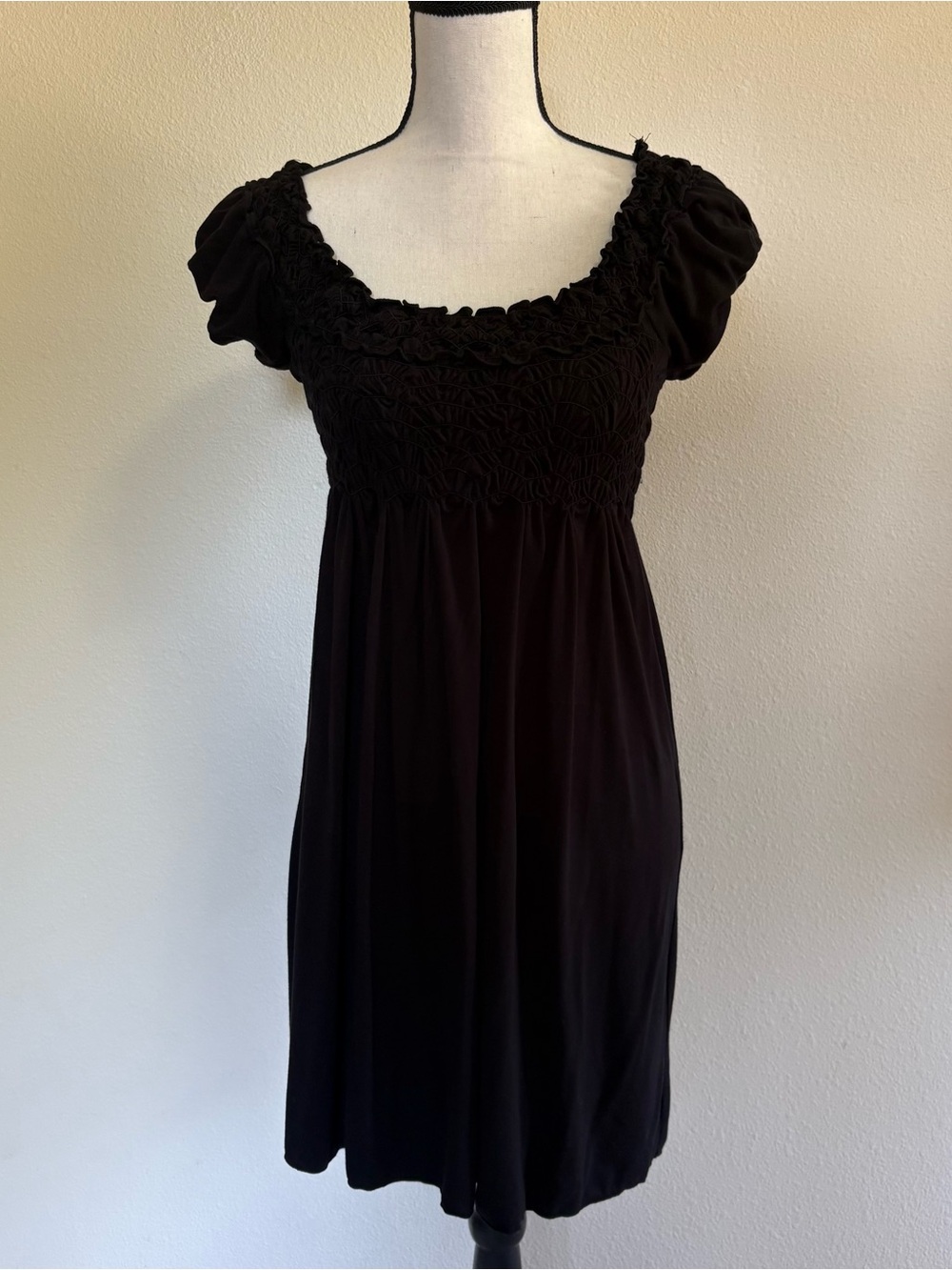 Black Smocked Empire-Waist Dress